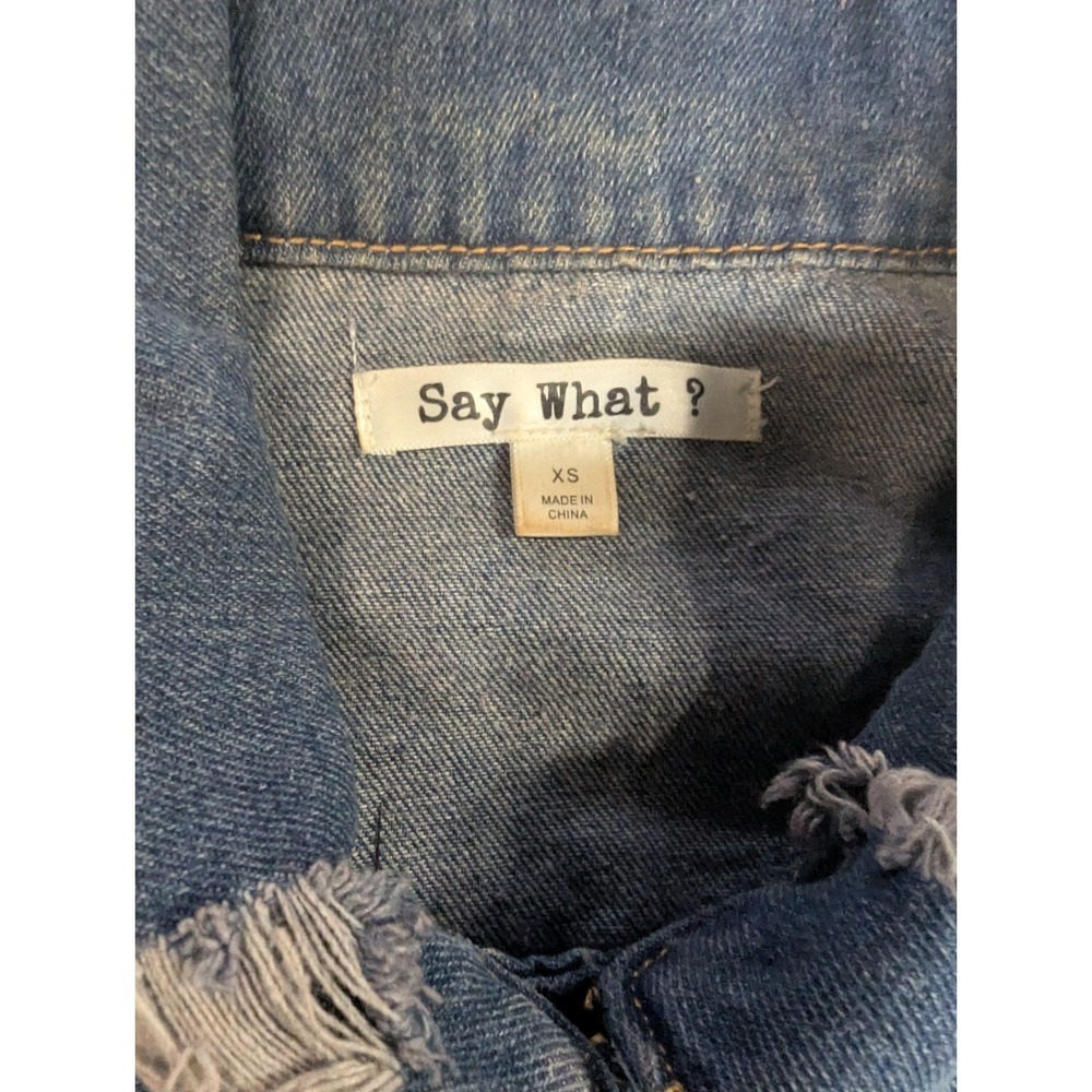 Say What? Oversized Denim Jacket XS Sequin Tiger Rose Patches Distressed Jean - Picture 4 of 16